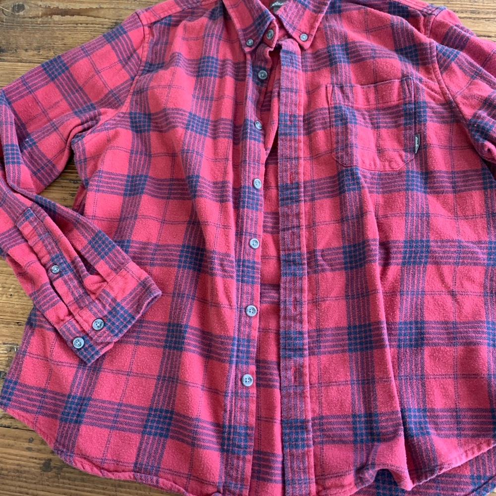 Eddie Bauer Red and Navy Plaid Button-Down Shirt